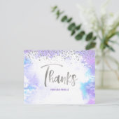 Bat Mitzvah Silver Script Lila Watercolor Dank Postkarte (Stehend Vorderseite)