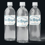 Bat Mitzvah Simple Modern Türkise Gold Agate Wasserflaschenetikett<br><div class="desc">Kein Bat Mitzvah Party ist komplett ohne personalisierte Wasserflaschen. Lass deinem Lieblings-Bat Mitzvah Stolz, Freude und feiere ihren Meilenstein in ihrem perfekt koordinierten Party. Dunkeltürkisfarbene aquamarine blaue Typografie, türkisblaue agate Felsen mit Imitaten goldenen Venen und ein Imitat goldenen Star of David, überlagern einen einfachen, weißen Hintergrund. Personalisieren Sie den benutzerdefinierten...</div>