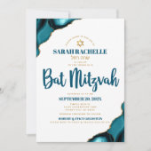 Bat Mitzvah Simple Modern Turquoise Agate Script Einladung (Vorderseite)