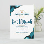 Bat Mitzvah Simple Modern Turquoise Agate Script Einladung (Stehend Vorderseite)
