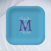 Bat Mitzvah Sky Blue Lila White Name Monogram Pappteller
