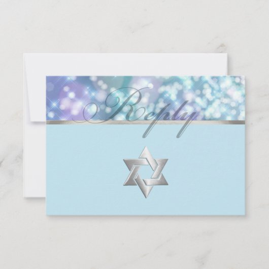 Bat Mitzvah Sparkle Lichter Blau und Lila RSVP Karte (Vorderseite)