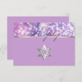 Bat Mitzvah Sparkle Lights Lila und rosa RSVP Karte