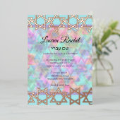 Bat Mitzvah Star Border Pink Lila Blue Muster Folieneinladung (Stehend vorne)