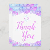 Bat Mitzvah Star von David Floral Pink Hydrangea Dankeskarte (Vorne/Hinten)