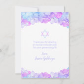 Bat Mitzvah Star von David Floral Pink Hydrangea Dankeskarte (Rückseite)