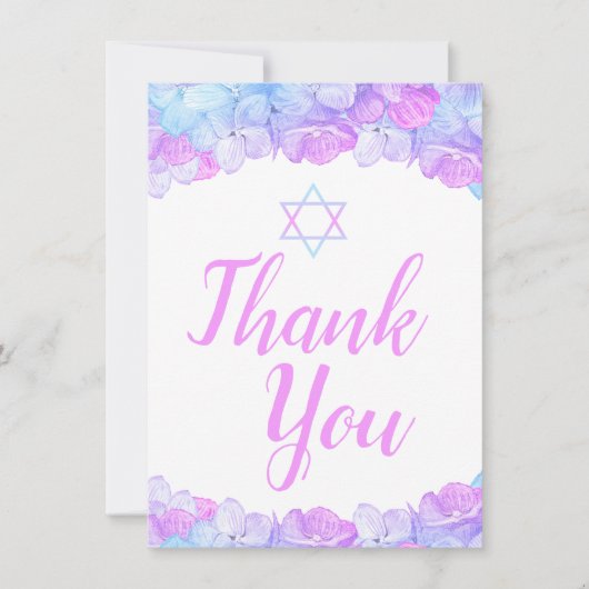 Bat Mitzvah Star von David Floral Pink Hydrangea Dankeskarte (Vorderseite)