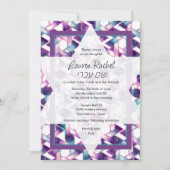 Bat Mitzvah Star von David Lila und Aquamarin Dama Einladung (Vorderseite)
