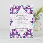 Bat Mitzvah Star von David Lila und Aquamarin Dama Einladung (Stehend Vorderseite)