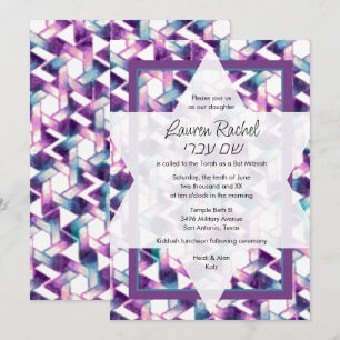 Bat Mitzvah Star von David Lila und Aquamarin Dama Einladung
