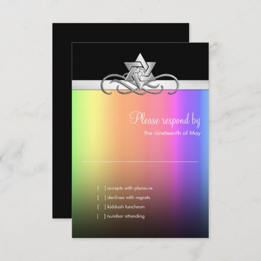 Bat Mitzvah Star von David Rainbow RSVP Karte (Vorne/Hinten)