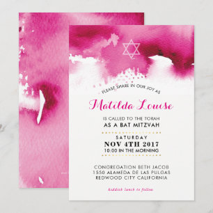BAT MITZVAH stilvoll hell rosa Aquarell einladen Einladung