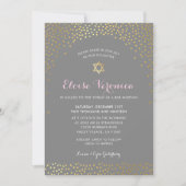 BAT MITZVAH stilvolle Mini-Konfetti-Spot Gold grau Einladung (Vorderseite)