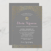BAT MITZVAH stilvolle Mini-Konfetti-Spot Gold grau Einladung (Vorne/Hinten)