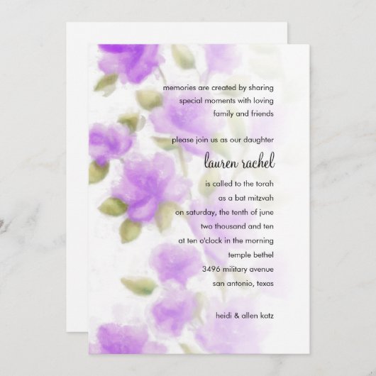 Bat Mitzvah Sweet Azaleas Einladung (Vorne/Hinten)