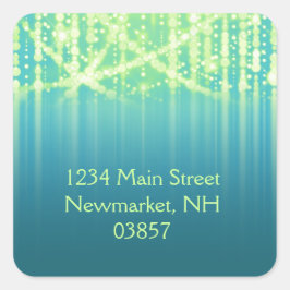 Bat Mitzvah Teal Blue Lime Green Sparkly Lights Quadratischer Aufkleber