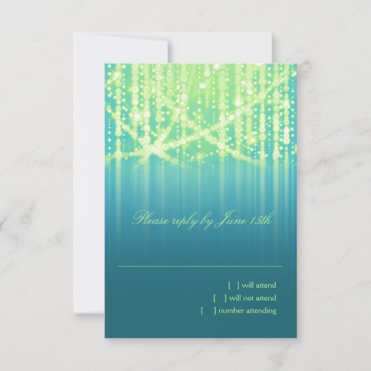 Bat Mitzvah Teal Blue Lime Green Sparkly Lights RSVP Karte (Vorderseite)