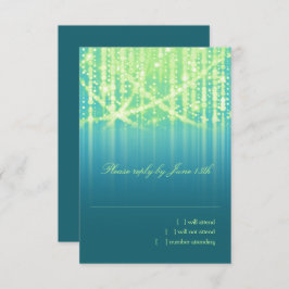Bat Mitzvah Teal Blue Lime Green Sparkly Lights RSVP Karte