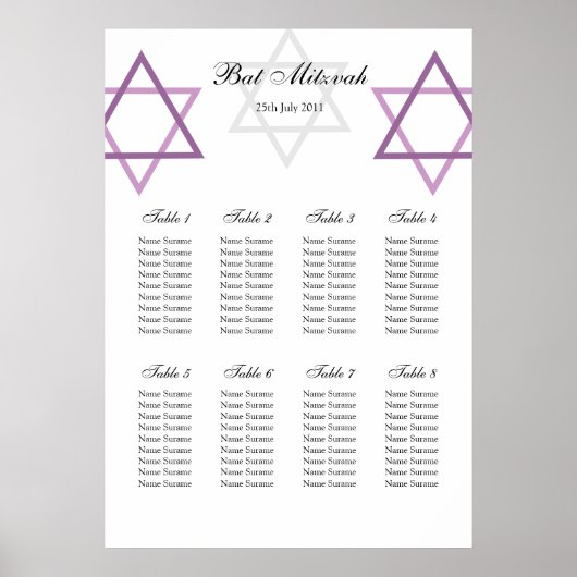Bat Mitzvah Tischplan Poster (Vorne)