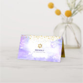 Bat Mitzvah Trendy Gold Punkte auf Lila Wasser Platzkarte (Rückseite)