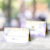 Bat Mitzvah Trendy Gold Punkte auf Lila Wasser Platzkarte