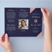 Bat Mitzvah Tri-Fold Program Navy Rose Gold  Flyer (Hand)