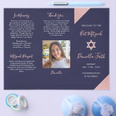 Bat Mitzvah Tri-Fold Program Navy Rose Gold  Flyer (Einzeln)