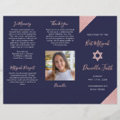 Bat Mitzvah Tri-Fold Programm Navy Rose Gold Flyer (Vorne)
