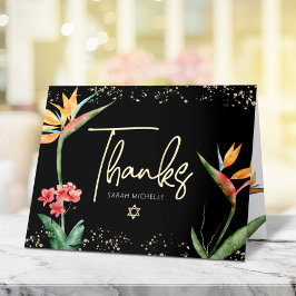 Bat Mitzvah Tropical Floral Watercolor Schwarzes G Dankeskarte