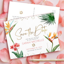 Bat Mitzvah Tropisch Speicherdatum Floral Gold Sch