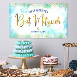Bat Mitzvah Türkis Aquarellfarben Gold-Folie Skrip Banner