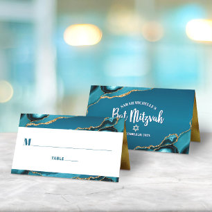 Bat Mitzvah Türkis Blau Ombre Gold Achat Modern Platzkarte