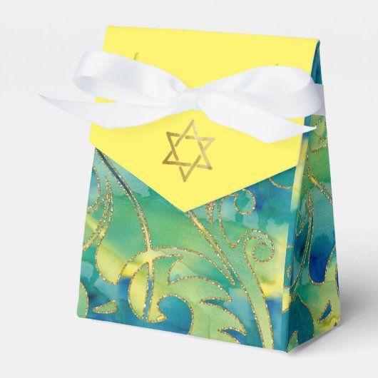 Bat Mitzvah Türkis Grün Gelb Farbe Geschenkschachtel (Vorderseite)