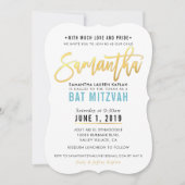 BAT MITZVAH Türkisblaues Goldskript SAMANTHA Einladung (Vorderseite)