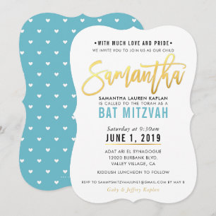 BAT MITZVAH Türkisblaues Goldskript SAMANTHA Einladung