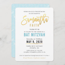 BAT MITZVAH Türkisblaues Goldskript SAMANTHA