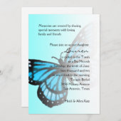 Bat Mitzvah Türkquoise Blue Butterfly Ombre Einladung (Vorne/Hinten)