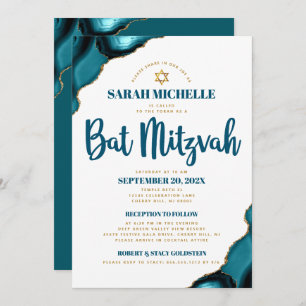 Bat Mitzvah Turquoise Agate Modernes einfaches Skr Einladung