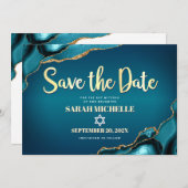 Bat Mitzvah Turquoise Agate Ombre Gold Script Chic Save The Date (Vorne/Hinten)
