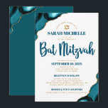 Bat Mitzvah Turquoise Agate Script 2 Venedig Moder Einladung<br><div class="desc">Seien Sie stolz, freuen Sie sich und präsentieren Sie diesen Meilenstein Ihres Lieblings-Bat Mitzvah! Versenden Sie diese coole, einzigartige, moderne, personalisierte Einladung für eine Veranstaltung, an die Sie sich erinnern können. Dunkle aquamarine blaue Schrift Typografie und Imitate goldener Star von David überlagern einen schlichten, weißen Hintergrund mit türkisblauem Age mit...</div>