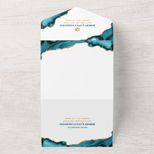 Bat Mitzvah Turquoise Agate Script Bold modern All In One Einladung (Außenbereich)