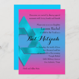 Bat Mitzvah Turquoise bis Pink Ombre mit Star Einladung