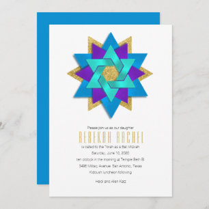 Bat Mitzvah Turquoise Blue Lila Aqua Star Blume Einladung