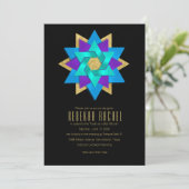 Bat Mitzvah Turquoise Blue Lila Aqua Star Blume Einladung (Stehend Vorderseite)