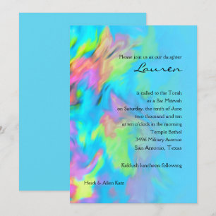 Bat Mitzvah Turquoise Blue Limon Pink Gefärbte Kra Einladung