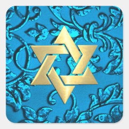 Bat Mitzvah Turquoise Damask Quadratischer Aufkleber