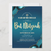 Bat Mitzvah Turquoise Ombre Agate Gold Script Chic Einladung (Vorderseite)