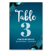 Bat Mitzvah Turquoise Ombre Agate Script Modern Tischnummer (Rückseite)