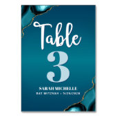 Bat Mitzvah Turquoise Ombre Agate Script Modern Tischnummer (Vorderseite)