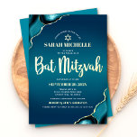 Bat Mitzvah Turquoise Ombre Agate Script Real Gold Folieneinladung<br><div class="desc">Seien Sie stolz, freuen Sie sich und präsentieren Sie diesen Meilenstein Ihres Lieblings-Bat Mitzvah! Versenden Sie diese coole, einzigartige, moderne, personalisierte Einladung für eine Veranstaltung, an die Sie sich erinnern können. Eine echte Goldfolien-Schrift Typografie, eine weiße Sans-Serif-Typografie und ein echter goldener Star von David überlagern einen tieftürkisfarbenen, aquamarinen, blauen Hintergrund...</div>